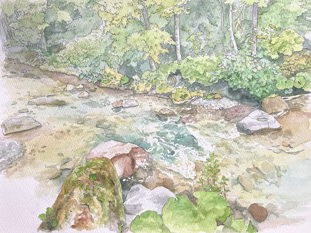 渓流　水彩画